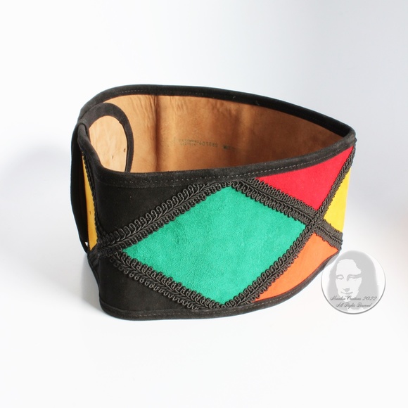 Moschino Wide Belt Suede Leather Harlequin Style Multicolor Rare Vintage 80s main image 6